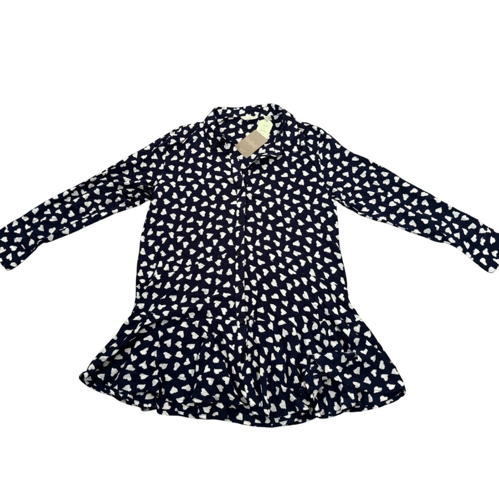 Anthropologie 11.1 Tyhlo Navy Heart Print‎ Button Down Shirt Dress Tunic M